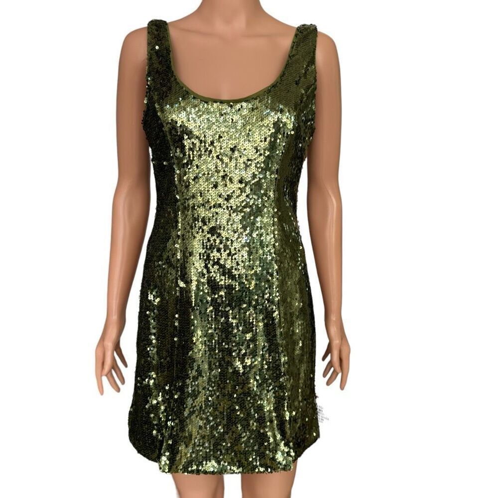 ASOS DESIGN sequin scoop mini dress in khaki green size 6 NWT